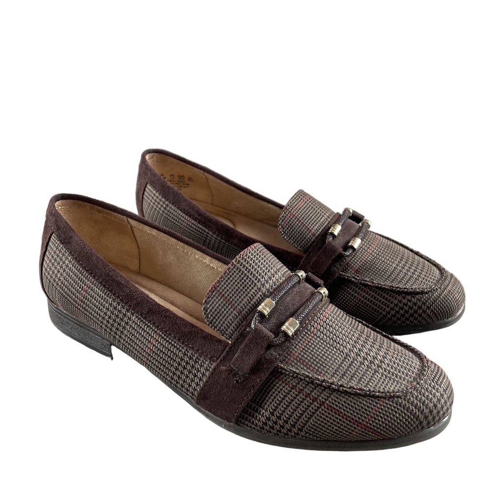 Abella Womens 9.5M Brown Plaid Comfort Loafers Slip On Casual Shoes